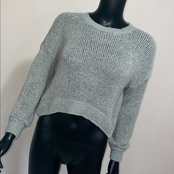 moon & madison Sweaters - moon & madison Sage Green Crewneck Cropped Mesh Sweater